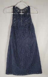 J.Crew Women's Navy Blue Floral Lace High Neck Sleeveless Cocktail Dress Size 10 Photo 0