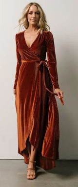 BALTIC BORN Andi Velvet High Low Maxi Dress Ribbed Party Holiday‎ Copper Rust XS Photo 0