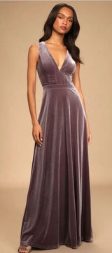 Lulus Mauve Velvet V-Neck Sleeveless Maxi Dress Size M Formal Gown Photo 0