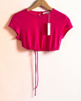 Olivaceous Hot Pink Open Back Tie Crop Top Short Sleeve Crew Neck Small NWT Photo 0