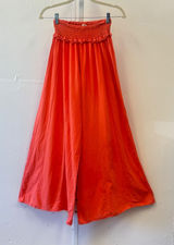 Blanco Orange Cotton Gauze Super Wide Leg Smocked Pom Pom Trim Harem Pants Large Photo 0