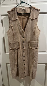 POL Studded Camel Corduroy Sleeveless Distressed Dress Duster Sz large Festival Photo 0