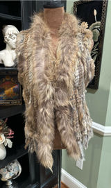 Real Rabbit Fur Vest – Brown Beige Natural Fur – Size M Photo 0