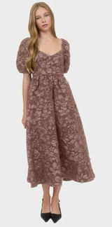August Sky Floral Jacquard Sweetheart Neck Midi Dress Dusty Mauve Med #400 Photo 0