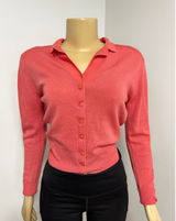 Vintage Grey Deer Coral Pink Wool Cardigan Polo Collar Button Front Sweater 36 Photo 0