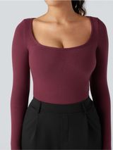 🌸Lucky Brand square-neck long sleeve contour top in a burgundy / maroon shade.M Photo 0