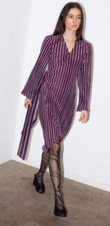 NWT Ayerne Lauryn Metallic Stripe Wrap Dress Long Sleeve Midi‎ Women’s Size XS Photo 0
