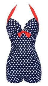 Women’s Swimsuit Bathers Halter Neck Boy Leg with Polka Dots Size 6-8 NEW Photo 0