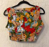 Vintage Pin Up Girl Tropical Crop Top Women Small Sleeveless Rockabilly Hawaiian Photo 0