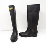 NEW Hunter Belsize Waterproof Knee High Gold Logo Rubber Rain Boots Shoes Black Photo 0
