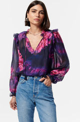 Navy and purple floral blouse. Photo 0