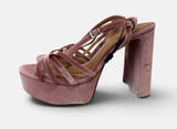 Zara Pink Velvet Platform Block Heel Sandals Photo 0