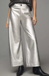 Anthropologie Maeve Women’s The Colette Silver Metallic Wide Leg Pants Size 30 P Photo 0