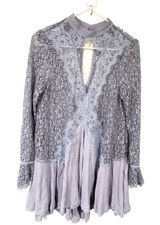 FREE PEOPLE TELL TALE MOCK CUTOUT LACE TUNIC MINI DRESS Light Purple Size Small Photo 0