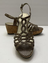 Tahari Star Cork Wedge Platform Tan‎ Snakeskin Sandal Women's 8 M Shoes Open Toe Photo 0