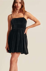 Abercrombie & Fitch Velvet Mini Dress M Black Party Bubble Hem Grunge Goth Soft Photo 0