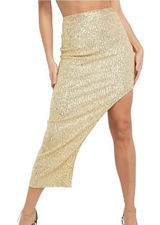 Club L London Skirt Women 4 Light Gold‎ Sequins Doing it For the Glam Maxi NWT Photo 0
