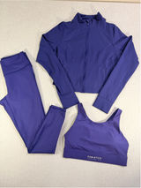 Fabletics Women’s 3-Piece Workout Set PowerHold Leggings Jacket & Sports Bra Vio Photo 0