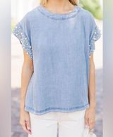Be Bold Denim Embellished Blouse Photo 0