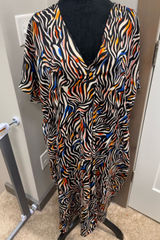 van winkle & co. Zebra Stripe V-Neck Short Dolman Sleeve Satin Midi Caftan Lg Photo 0