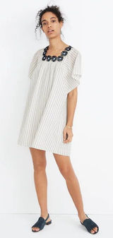 Madewell Embroidered Butterfly Dress in Stripe Size L Photo 0