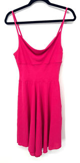 See You Monday Y2K‎ Hot Pink Cowl Neck Fit Flare Mini Dress MED Festival Barbie Photo 0