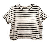 Kaileigh Striped Ruffle Sleeve Knit Top Cream Black Made‎ in USA Womens Photo 0