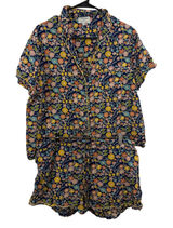 Crafted by Mahogany Pajamas Womens XL Blue Floral Print Cotton Short Sleeve Set Photo 0
