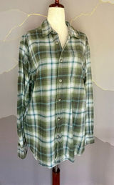 Eddie Bauer Women L Green Plaid Flannel Shirt Button Down Outdoor Cabin Photo 0