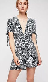 Anthropologie Rue Stiic XS Green White‎ Laguna Heart Print Button Up Mini Dress Photo 0