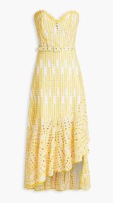 Charo Ruiz Yellow Aurora Strapless Broderie Anglaise Dress With Belt Photo 0