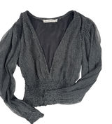 Abercrombie & Fitch Black Polka Dot Smocked‎ Waist Blouse XS Sheer Puff Sleeve Photo 0