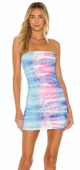 Superdown Morgan Strapless Mini Dress Blue Pink Tie Dye Size XS Photo 0