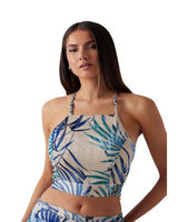 NWT Guess Sleeveless Gaelle Crop Top W5GH74WH9Z2 Fiji Palm Print Blue Multi M Photo 0