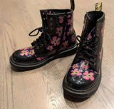 Dr. Martens 1460 J Floral Patent Leather Boots Black Pink Size 5 ladies 4 kids Photo 0