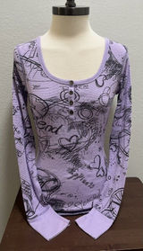 VTG DELIA*S Graphic Purple Waffle Knit Long Sleeve Henley M Photo 0