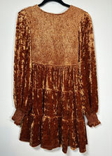 Flying Tomato Mini Dress Copper Crushed Velvet Smocked Fall Holiday Size M Photo 0