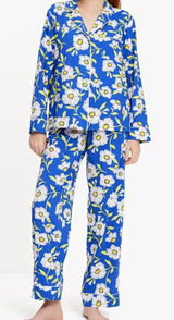 Kate Spade Sunshine Floral Pajama Set XS Blue White Button Up Long Sleeve PJ Set Photo 0