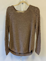 LOFT Ann Taylor Brown Cotton Camel Hair Blend Pointelle Raglan Sweater Women's M Photo 0