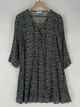 SAGE The Label Black White Abstract Tribal Print Lace-Up V-Neck Tunic‎ Top Photo 0