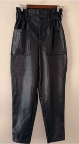 Just Fab High-Waist Faux Leather Paperbag Pants - Black Photo 0