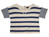 Topshop Womens Angora Blend Striped Short Sleeve Sweater Cream Navy Blue US 4 Photo 0
