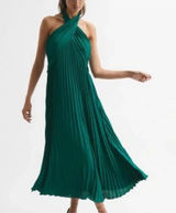 REISS Royal Emerald Green Halter Pleated Cocktail Dress Size 0 NEW NWT Photo 0