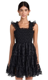 En Saison Casey Flutter Mini Dress Black Size Medium Embroidered Bows Photo 0
