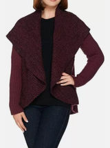 Lisa Rinna Collection Women Large Red‎ Maroon Wrap Cardigan Chunky Sweater Photo 0