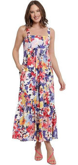 London Times Floral Maxi Dress Womens 12 Multi Color Tiered Smocked Back Pockets Photo 0