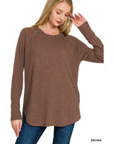 Zenana Baby Waffle Long Sleeve Top - Brown - Small Photo 0