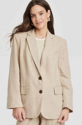 A New Day Linen Blazer Womens Medium Tan Oversized Preppy Coastal Beachy Career Photo 0