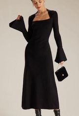 RIHOAS The Black Square Neck Flare Sleeve Midi Dress 72 Photo 0