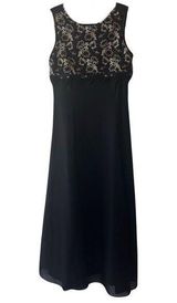 Vintage KiKi USA Black with Gold Lace Detail Gown Small Photo 0